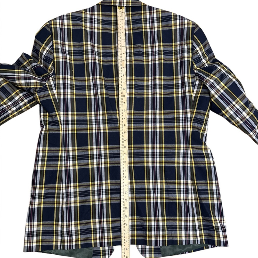 Saddlebred Navy, Yellow Tartan Plaid Sport Coat 46L - Picture 5 of 9